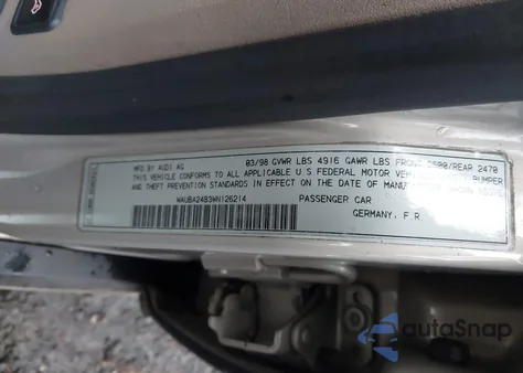 1998 Audi A6 z USA, uszkodzony, nr VIN WAUBA24B3WN126214